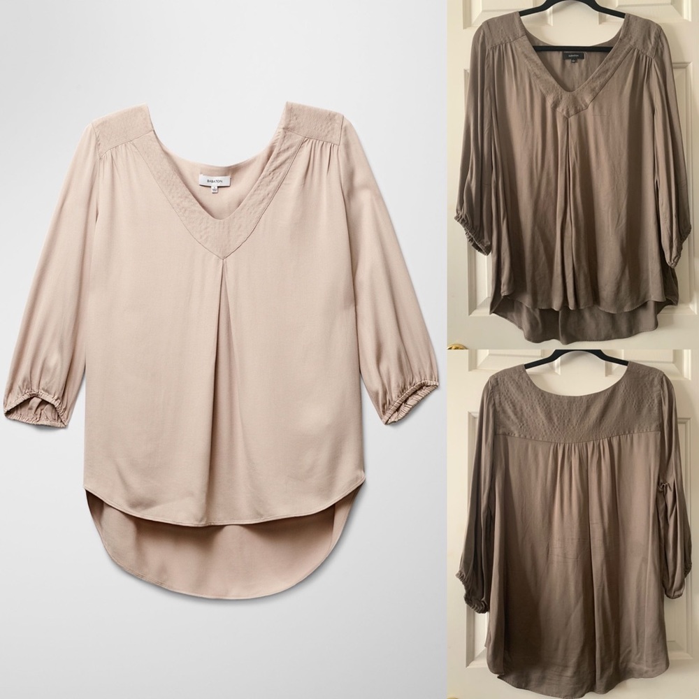 Taupe Babaton Adrian blouse with 3/4 sleeves